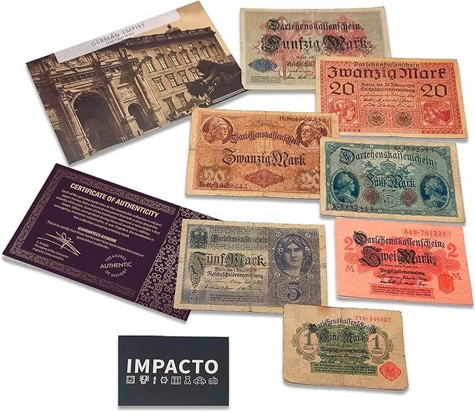 IMPACTO COLECCIONABLES WWI German Empire Collection - 7 banknotes issued from 1914 to 1918 Certificate of Authenticity included