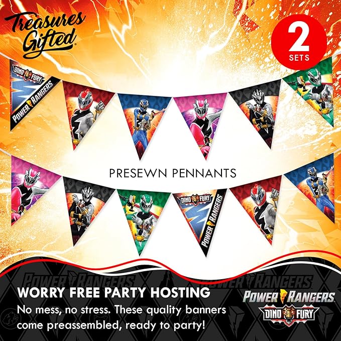 Treasures Gifted Power Rangers Banner Pennants 2 Pack - Officially Licensed Party Supplies - Rangers Birthday Decorations