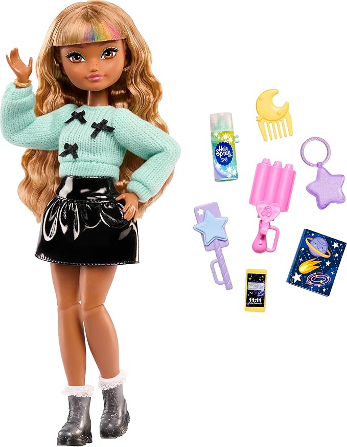 Barbie Dream Besties Doll and Accessories, Zia Posable Fashion Doll with Removable Fashions & Wavy Brown Hair, 7 Hair & Moon Themed Pieces