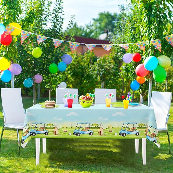 HAKOTI Golf Party Tablecloth - Disposable Rectangular Plastic Blue Table Cover for Sports Events, Birthday Party Decoration (3Pack)