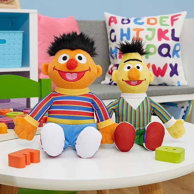 Sesame Street Friends Bert and Ernie 8-inch 2-piece Sustainable Plush Stuffed Animals Set, Kids Toys for Ages 18 Month by Just Play