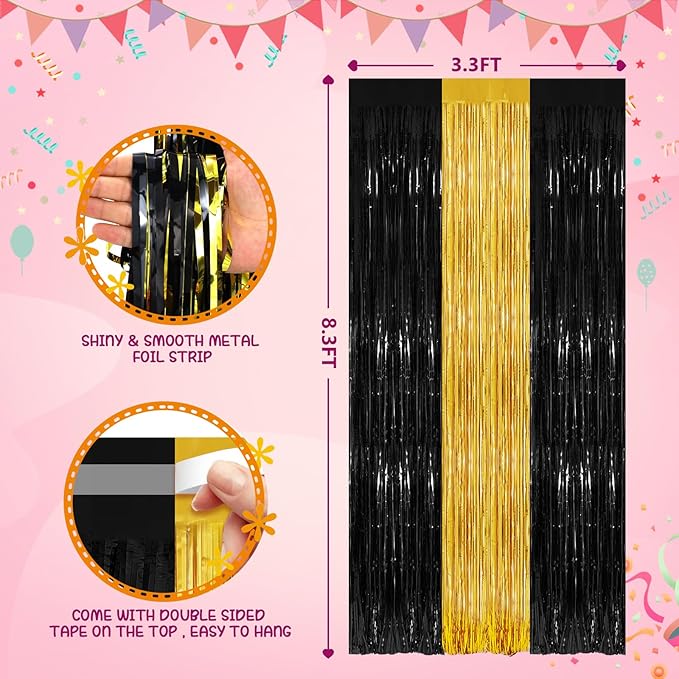 3.3x8.3Ft Foil Fringe Backdrop Curtains Tinsel Streamers Birthday Graduation Wedding Baby Shower Disco Party Door Anniversary Decor