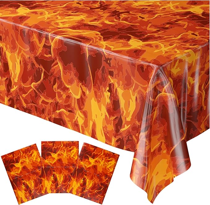 Blue Orchards Fire Table Covers (Pack of 3) - 54"x108" XL - Party Supplies, Table, Dragon Birthday Party, Fire Backdrop, Firefighter Birthday Supplies, Flame Decorations, Flame Table Cover