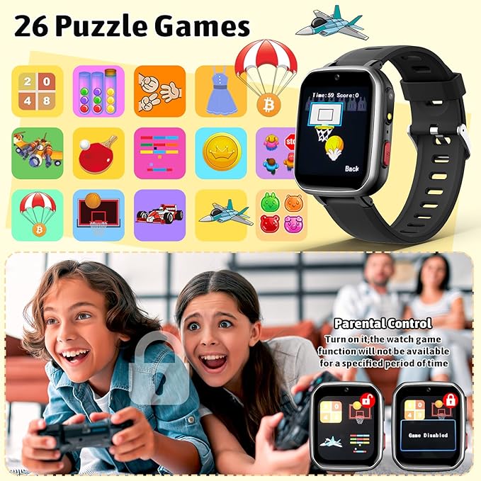 zicor Kids Game Watch Gift with 26 Puzzle Games, Dual Camera, Music Player, Pedometer, Video Recorder, Flashlight, Alarm Clock,Educational Toy for Boys Girls Age 4-12 Years Old,Birthday