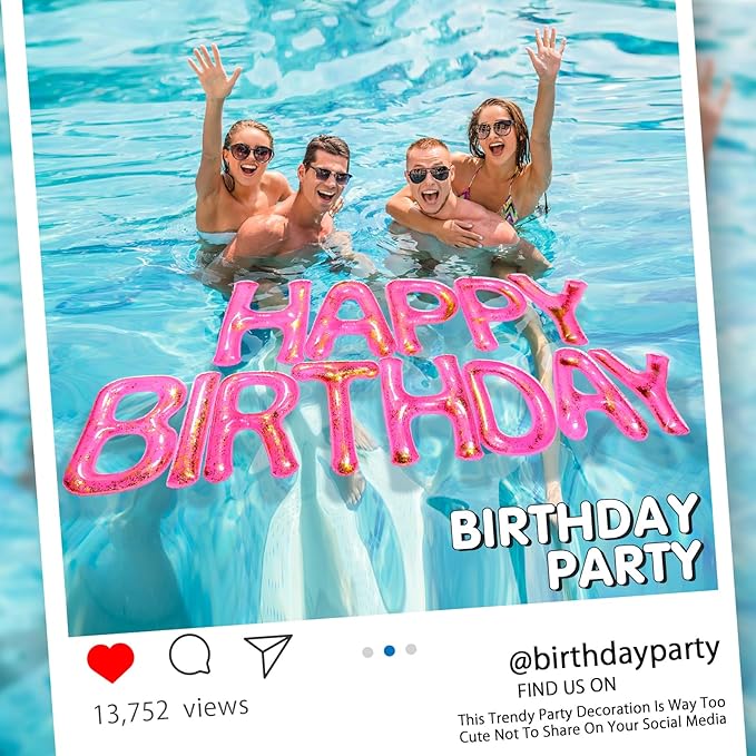 Shappy 20'' Happy Birthday Pool Large Floating Letter Balloons with Adhesive Dots Inflatable Pool Decorations for Summer Birthday Party