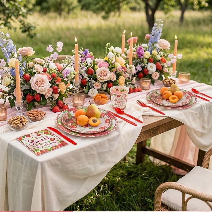 350 Pcs Sweet Baby Shower Party Supplies a Berry Sweet Baby Is on the Way Tableware Set Strawberry Disposable Plates Napkins Paper Cup Plastic Cutlery Serves 50