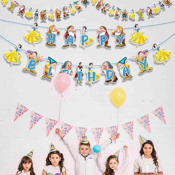 "Snow White and the Sevn Dwafs Theme Birthday Party Supplies – Princess Fairy Tale Decorations for Girls Birthday and Magical Celebrations – Includes Cake Toppers, Banners, Cupcake Picks & Garland"