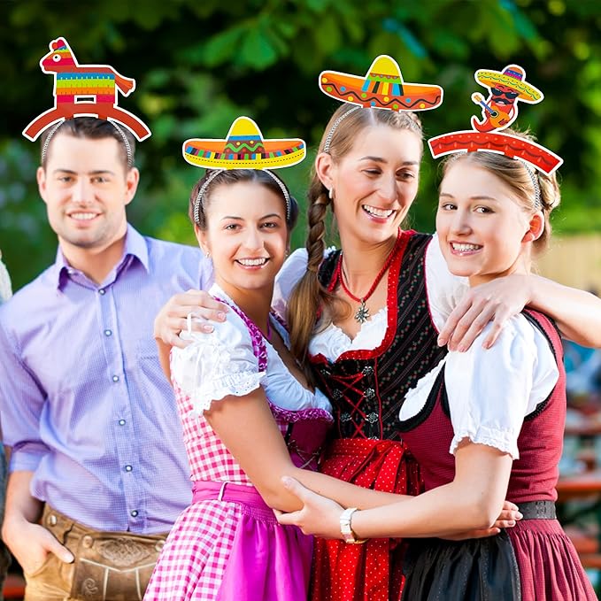 Melisheer Sombrero Party Hats, Mexican Sombrero Headbands, Colorful Cardboard Cinco De Mayo Headpieces, Fiesta Head Toppers