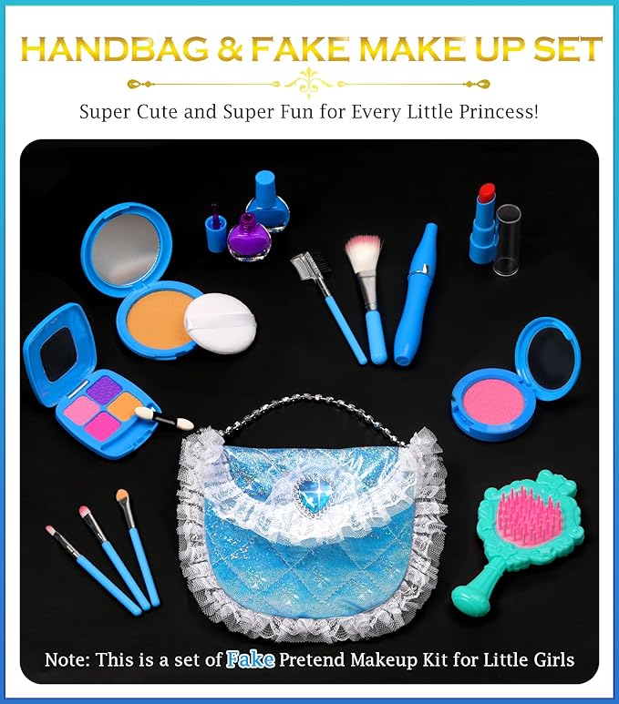 Kids Makeup Kit for Girls Dress Up for Girls, BIBUTY Pretend Play Fake Makeup Set with Princess Dress Cape Princess Shoes Crown, Princess Toy Gift for 3-6 Toddler Little Girl