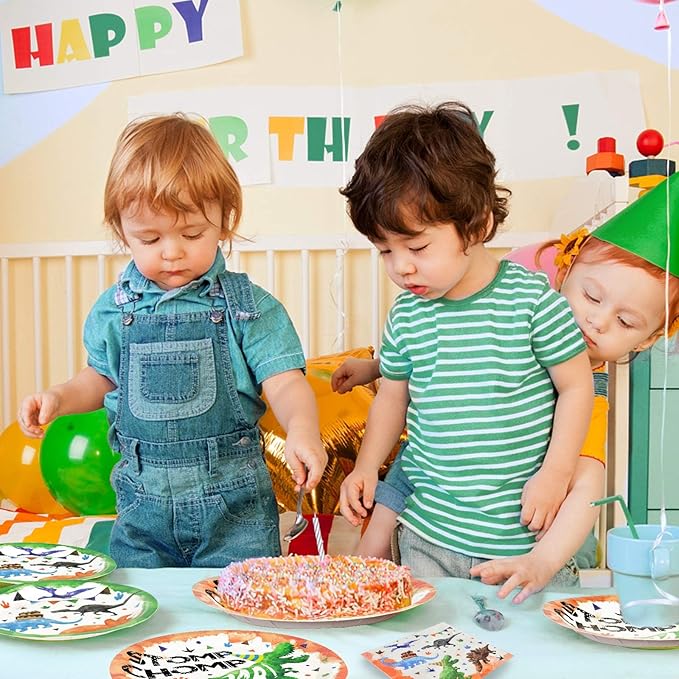 Watercolor Dinosaur Party Plates and Napkins - Dinosaur Party Supplies Bundles for Boys Kids Birthday Disposable Dinner Dessert Cake Luncheon Plates Napkins Tableware Set Serves 16 Guests 48 Pieces