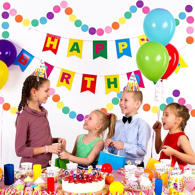 RUBFAC 5pcs Colorful Paper Garland Party Decorations Circle Dots Hanging Rainbow Decorations for Birthday Wedding Baby Shower Classroom Candyland Streamers Party Supplies (66ft)