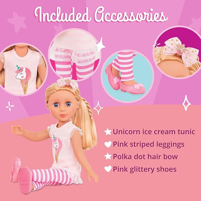Glitter Girls – 14-Inch Fashion Doll - Blonde Hair & Blue Eyes - Pink Tunic, Striped Leggings, Hair Bow & Ballet Shoes – Dolls for 3+ Years Year Old Girls – Lacy
