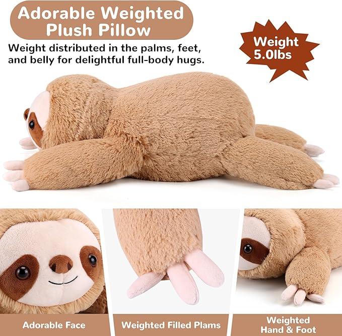 Sloth Weighted Stuffed Animals - 28 Inch 5.0 Pounds Weighted Plushies Sloth Stuffed Animal - Large Plush Pillow - Cute Plush Toy Gifts for Kids & Adults (28" 5.0 lbs)