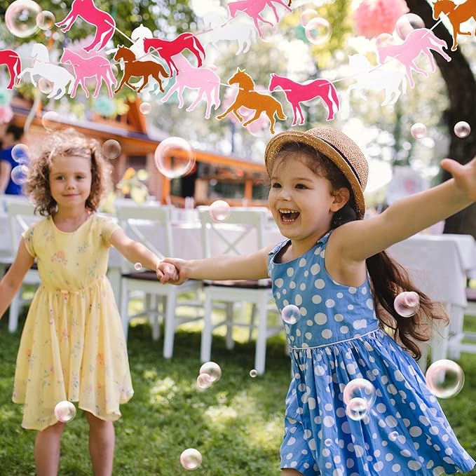 Tegeme 2 Pieces Horse Garland Banner Pink Horse Banner for Birthday Cute Felt Supplies for Pony Club Decorations Racing Birthday Wedding Party Hanging Decoration Supplies
