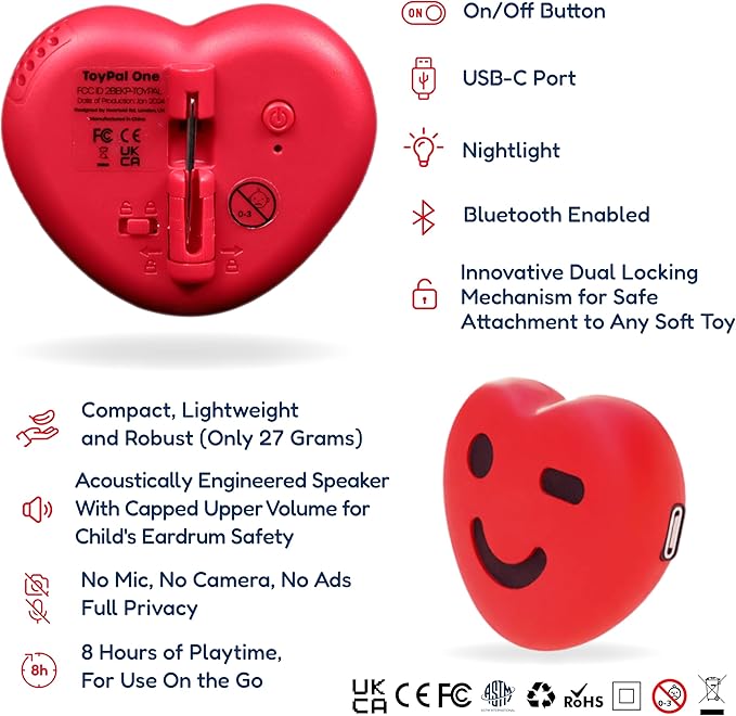 ToyPal – AI Storytelling & Music Player for Kids | Bluetooth Soft Toy Attachment | 500+ Free Personalized Audio Stories | Portable, Screen-Free Speaker | Kids Bedtime & Learning Companion