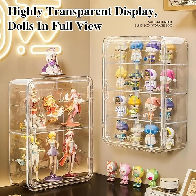 Wall Mount Acrylic Display Case 16-Cell Magnetic Door Shelf for Collectibles, Space-Saving Dust-Proof Showcase w/ Removable Grids (L-16 Cel(15.75x12.2x4.72in))