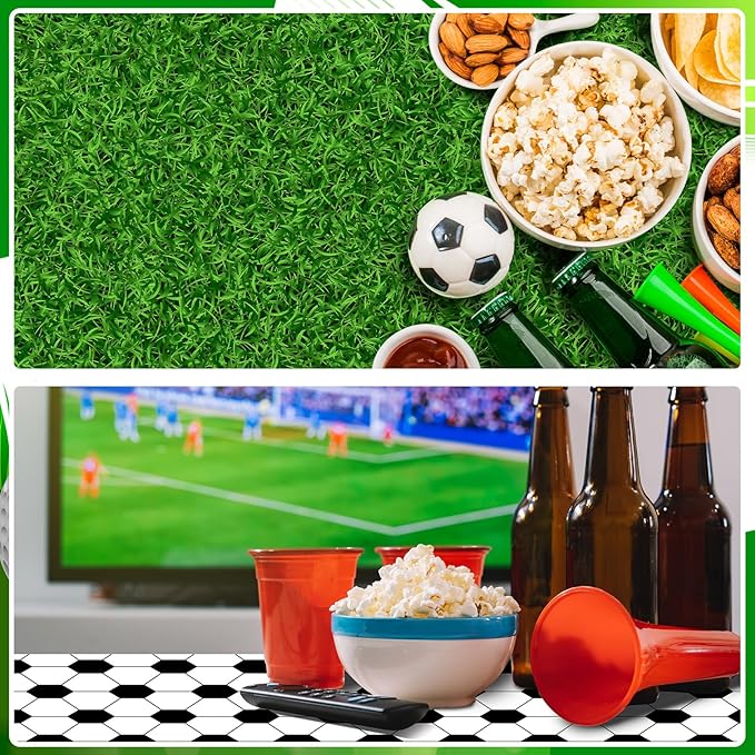 6 Pack Round Soccer Tablecloth 84 Inch Plastic Soccer Grass Party Decorations Disposable Grass Table Cloth Washable Disposable Circle Table Cover for Birthday Party Supplies Decoration