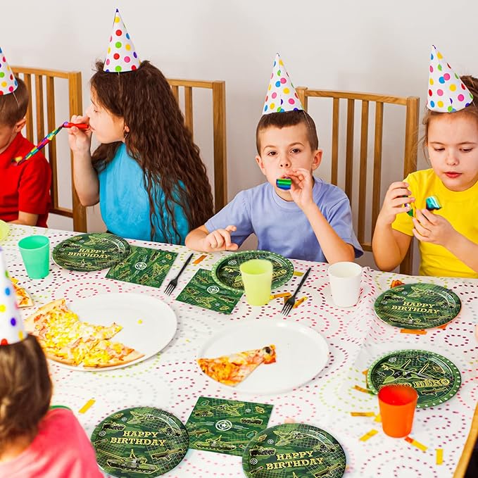 96 Pcs Camo Birthday Plates and Napkins Party Supplies Military Happy Birthday Tableware Set Army Camouflage Party Decorations Favors for Soldier Men for 24 Guests