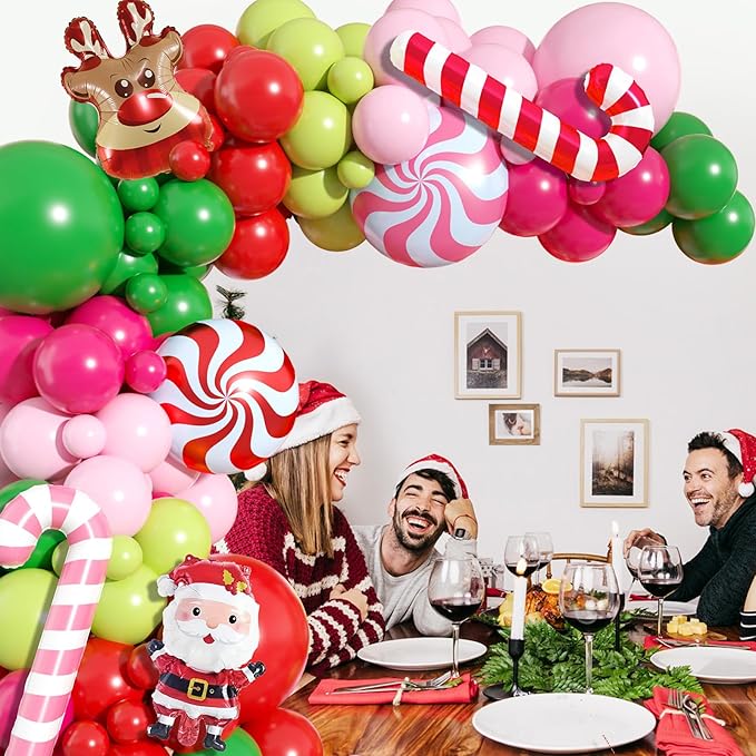 Christmas Arch Kit - Balloon Garland with Red, Pink, Green Latex Balloons for Xmas Party Decorations