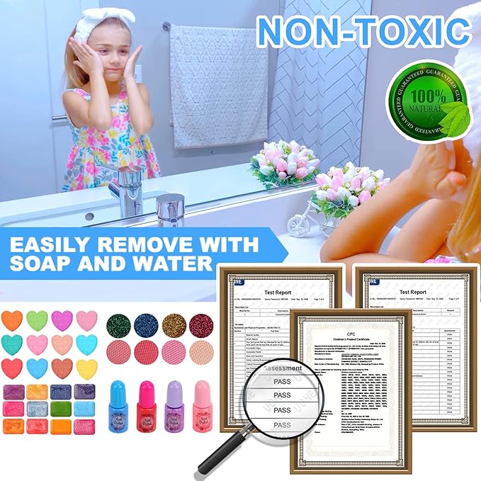 Teensymic Girls 60PCS Real Washable Makeup Kit, Princess Makeup Vanities with Accessories for Girls Age 3-12