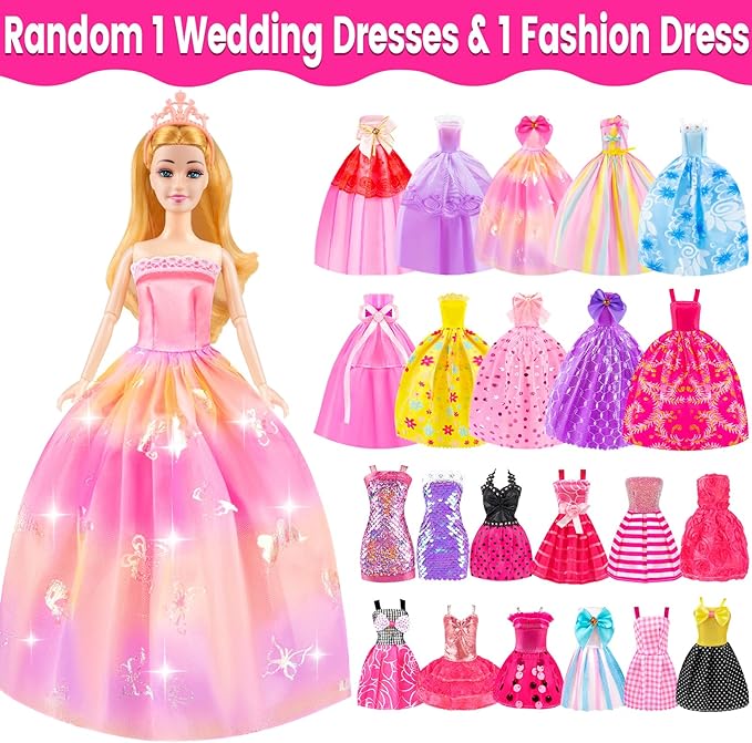 76 Pcs Doll & Convertible Car Playset,Included 11.5 In Dol-l,Car,Princess Dresses,Fashion Dresses,Casual Clothing,Swimsuits,Bags,Shoes,Doll Playset,Doll Dress up Toys for Girls Kids Toddlers Gifts