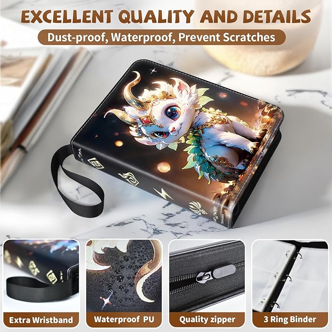 Card Binder for Pokemon Cards 4-pocket 400 Pockets.Trading Card Holder Album Book Case for TCG Cards.with 50 Removable Sleeves.for Collectors Boys Girls Toys Gift(black)