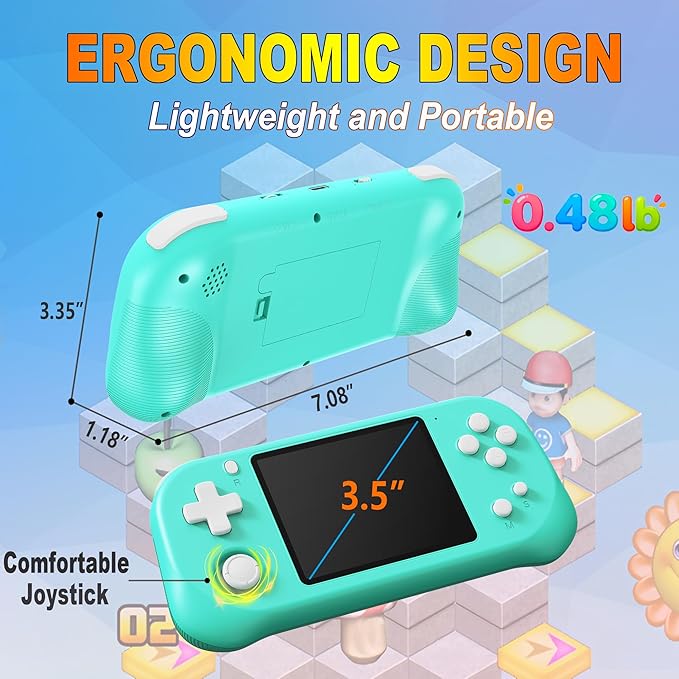 Handheld Game for Kids with 3.5'' IPS Screen 139 Preloaded 32 Bit Electronic Video Games, Portable Rechargeable Gaming Player Toy for Boys Girls Seniors Gift (Parrot Green)