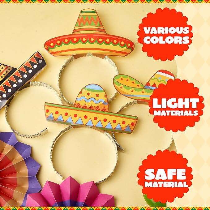 JOYIN 24 Pcs Cinco de Mayo Sombrero Headbands for Mexican Themed Fiesta Party, Party Supplies Decorations for Fun Fiesta Hat Party Supplies, Luau Event Photo Props