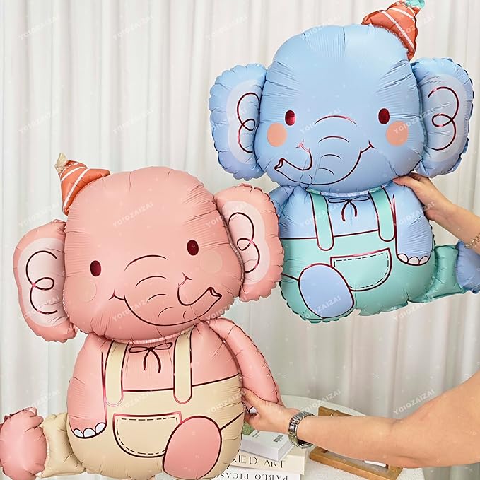 2PCS Elephant Animal Balloon Giant Cute Pink Blue Jungle Safari Animal Birthday Party Foil Balloon For Kids Elephant Wild Zoo Theme Gender Reveal Baby Shower Decoration Supplie