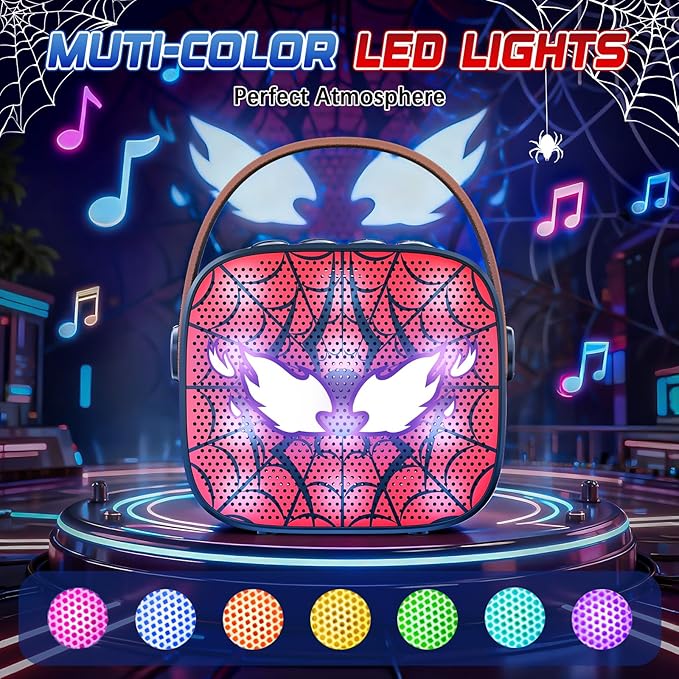 Spider Mini Karaoke Machine for Kids - TOP Karaoke Toys for 3 4 5 6 7 8 9 10 11 12+ Year Old Boys Girls, Portable Bluetooth Speaker with 2 Wireless Microphones, Kids Christmas Birthday Party Gifts(BK)