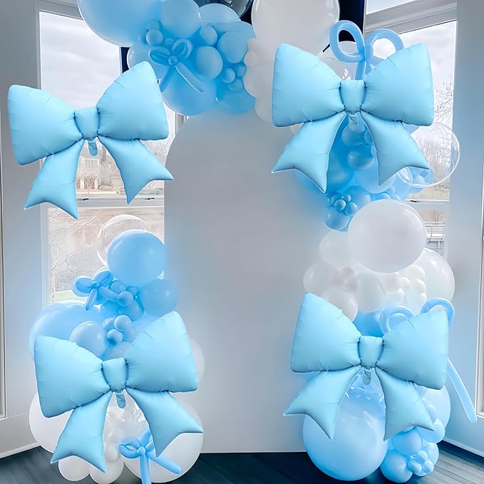 4Pcs Gaint Blue Bow Decor Balloons 38 Inch/coquette Balloons Party for Cin*derell Princess, Fairy Tale Castles, Kitty Cinna*morol,Ballet Themes, Ocean Adventures,Dreamy Gardens Decor/Macaron Blue Bow