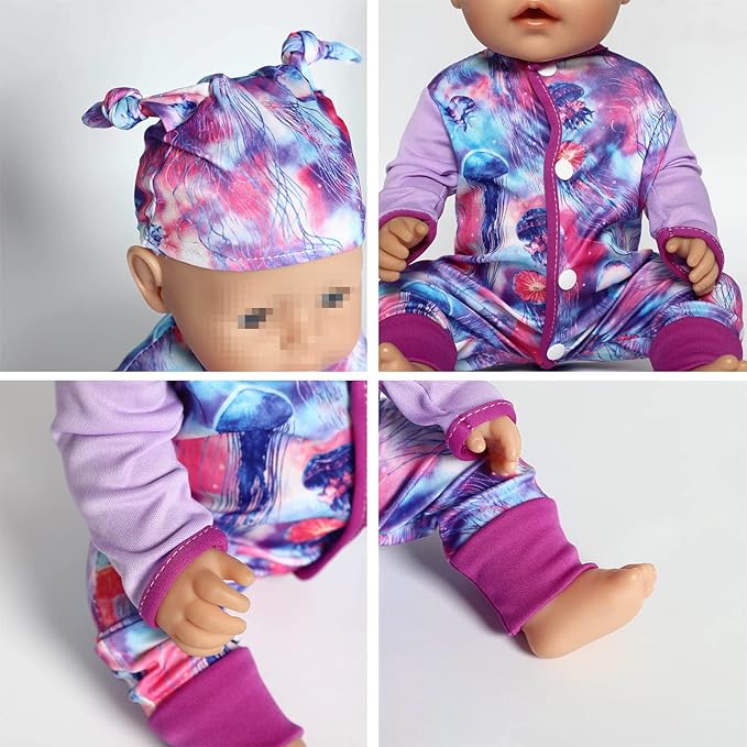 SOTOGO 5 Sets Doll Clothes Outfits Jumpsuits with Hats for 14 to 17 Inch New Born Dolls, American 18 Inch Dolls Clothes and Accessories