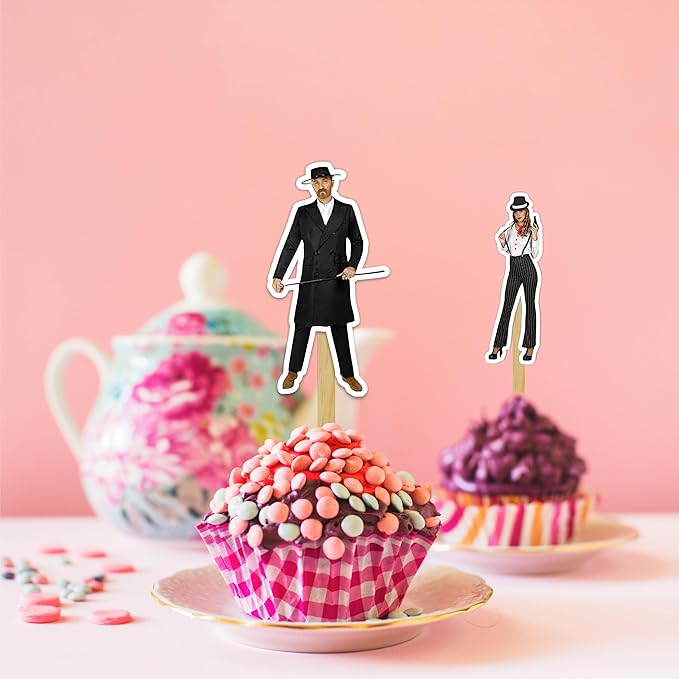 Peaky Blindrs Cupcake Topper – Vintage Gangster Theme Cupcake Topper for Birthday Celebrations and Classic Party Events, Retro Suit Style Decorative Cake Topper for Dessert Tables, Themed Gatherings.