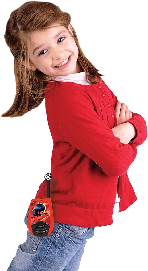 LEXiBOOK Miraculous - Digital Walkie-Talkies for Children - 2 km Transmission Range, Morse Light Function, Belt Clip for Transport, 2 Channels, Battery, Red, TW25MI