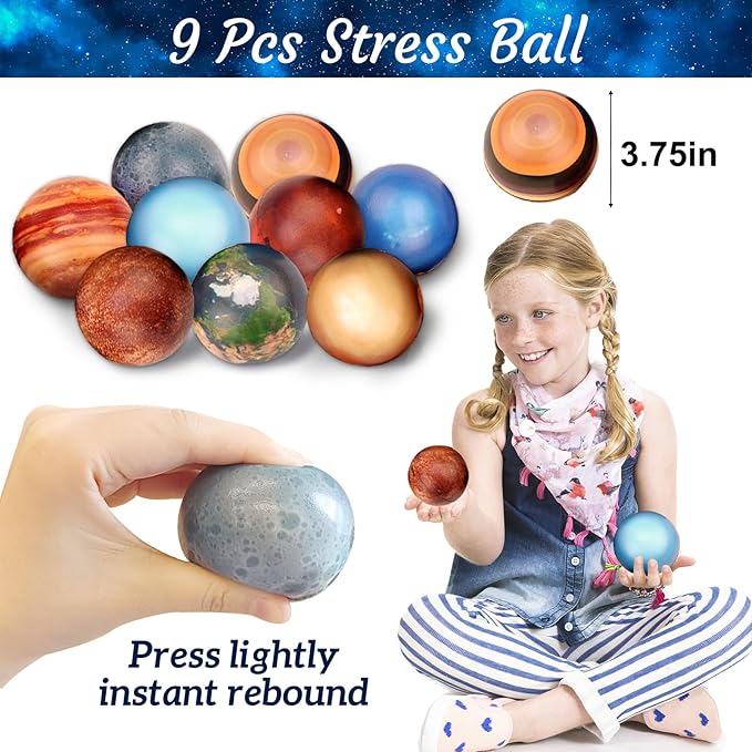 Bluegogo 151Pcs Space Party Favors, Space Birthday Party Decorations Include Stress Ball Bracelet Tattoo Stickers Stamp, Necklace, Rocket Keychain Gift Box for Kids Space Party Supplies