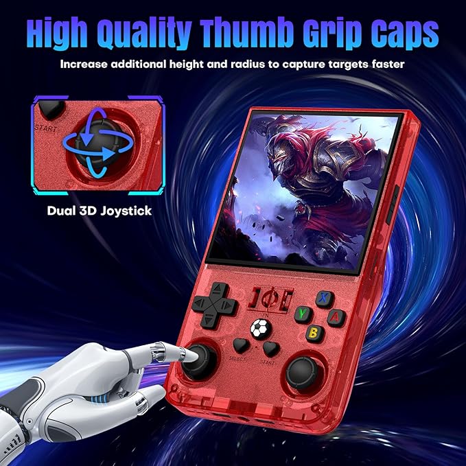 R36MAX Retro Handheld Game Console, 64GB Retro Gaming Console with 4.0 Inch Screen, Portable Video Game Consoles with 4000mAh Battery and Multiple Emulators, Open Linux System (Transparent Red)
