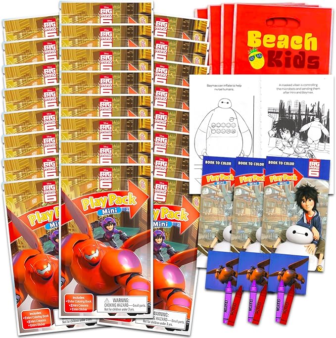 Disney Big Hero 6 Mini Party Favors Set for Kids - Bundle with 24 Mini Baymax Grab n Go Play Packs with Coloring Pages, Stickers and More (Big Hero 6 Birthday Party Supplies)
