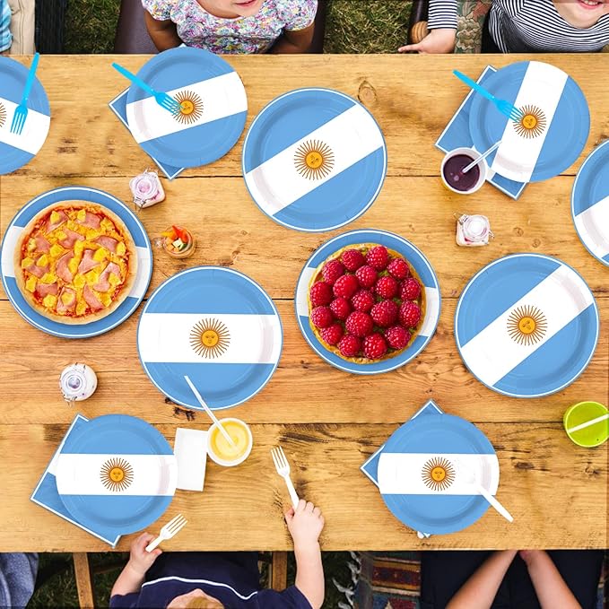 96Pcs Argentina Flag Party Supplies Argentinie Flag Birthday Plates and Napkins National Country Tableware Set for School Football Events Patriotic Festival Birthday Party Decor，Serves 24