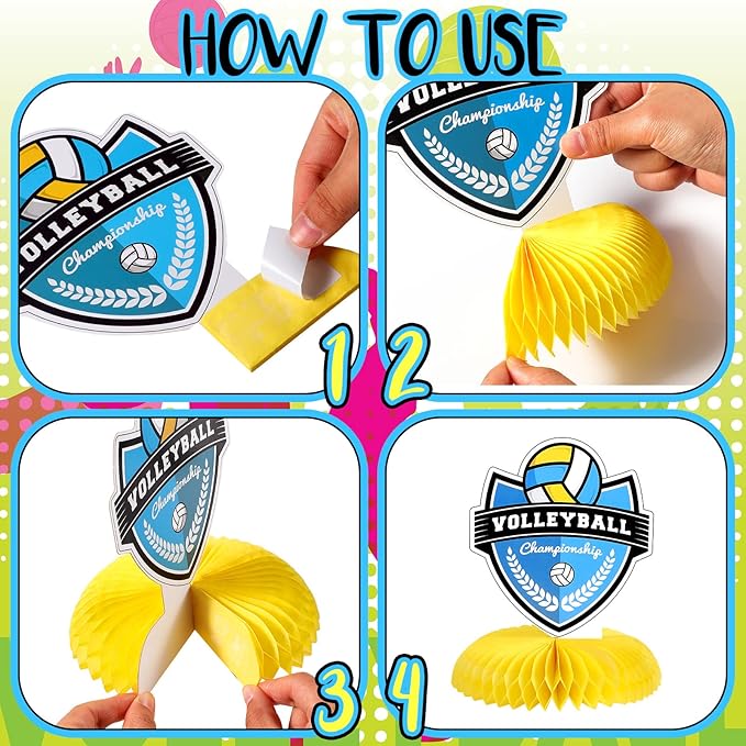 Harloon 12 Pieces Volleyball Party Decorations Volleyball Honeycomb Centerpieces Volleyball Tables Centerpieces Volleyball Party Favors for Birthday Party Sports Themed Party Decor