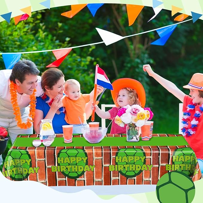 2 Pcs Birthday Party Decorations Plastic Cute Birthday Tablecloth 108 x 54 Inches Disposable Rectangle Tablecover for Boys Girls Kids Baby Shower Party Supplies (Turtle)