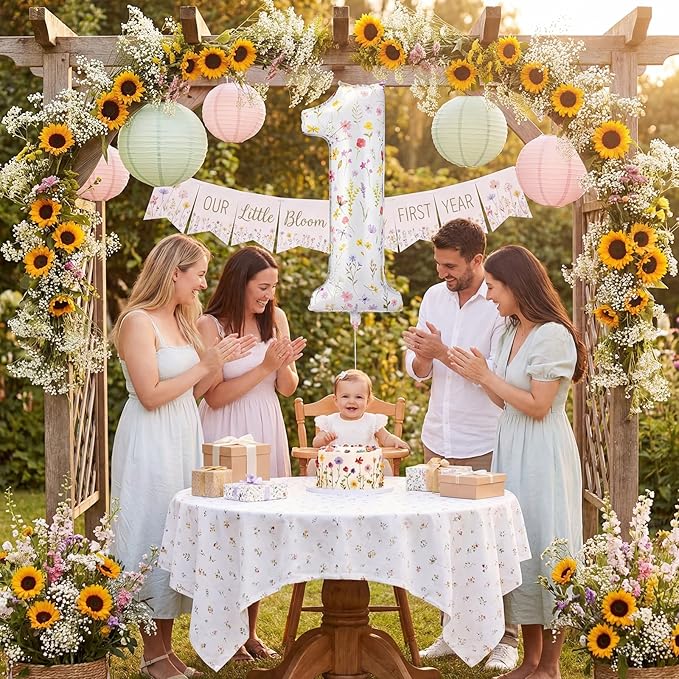 Jenaai Wildflower Number 1 Balloon Birthday Decorations, 1st Flower Balloons for 1st Floral Birthday Party Supplies Spring Summer Picnic Party Decoration