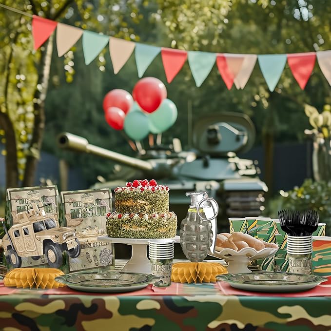 Army Party Centerpiece Set - 3D Tank Honeycomb Army Birthday Decorations and Army Table Toppers for Kids' Military-Themed Birthday and Baby Shower Table Décor