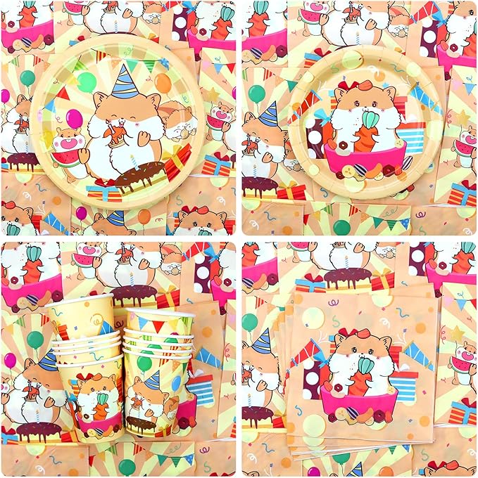 Hamster Birthday Party Decorations - Hamster Party Supplies including Banner, Plate, Cake Topper, Cup, Napkin, Balloon, Tablecloth for Hamster Party Decoration - Serves 20