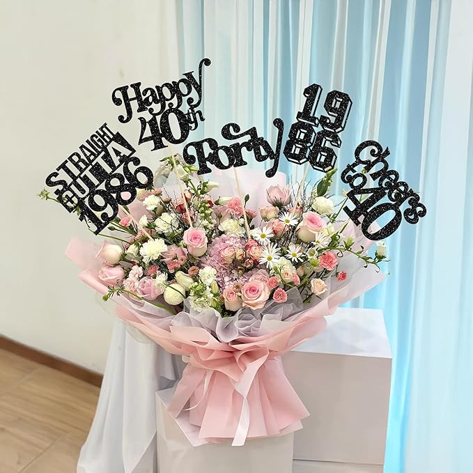 Gyufise 15Pcs Happy 40th Birthday Centerpiece Sticks Forty Straight Outta 1986 Table Flower Centerpieces Sticks Cheers to 40 Decorations for 40th Birthday Party Supplies Black