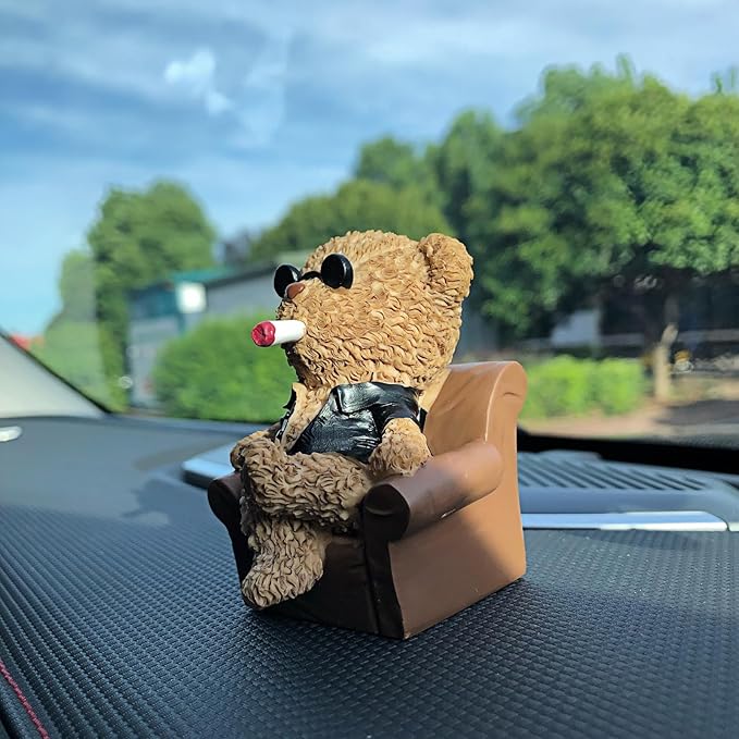 Cool Anime Car Dashboard Decorations Accessories Interior for Men Women, Funny Black Teddy Bear Statues Figurines Decoration for Car Dash Board Auto Charms Ornaments Home Desk Decor Birthday Gifts