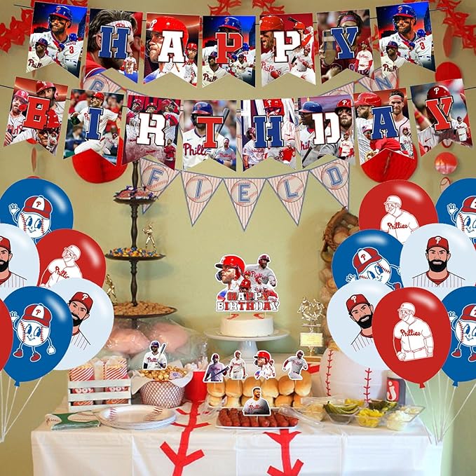 Bryce Harper Baseball Star Birthday Party Decorations, Themed Party Supplies with Banner, Cake Topper, Cupcake Toppers, Balloons for Kids Adults Kids Sports Party Decorations
