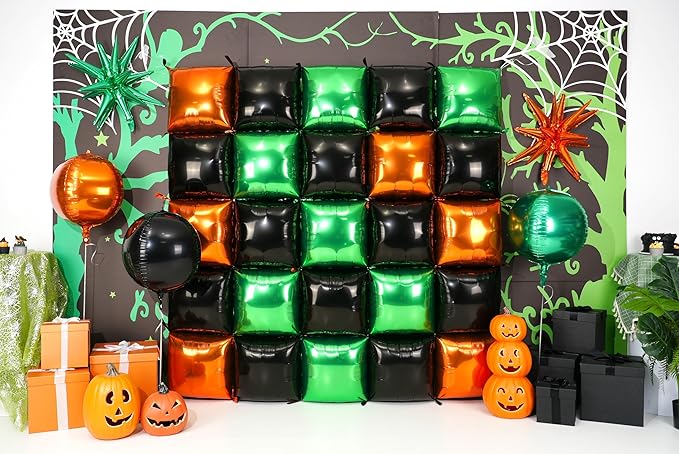 Black Orange Green Foil Balloon Wall,25Pcs Double Sided Balloons Backdrop Helium Polyester Balloon Tunnel Arch Garland Kit for Halloween Birthday Bridal Anniversary Baby Shower Party Decorations