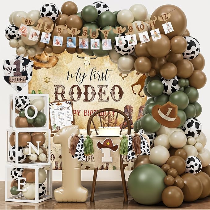 Western Cowboy 1st Birthday Decorations, My First Rodeo Birthday Party Supplies, Cowboy Balloon Arch Backdrop High Chair Banner ONE Box for Boys One Year Old Party