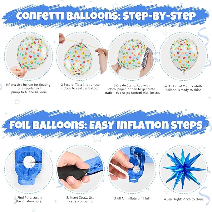 Black and Red Yellow Blue Balloons, 12 Inch Black Red Yellow Blue Green Metallic Silver Confetti Balloons with Star Foil Balloon for Boys Graduation Birthday Baby Shower Party Decorations