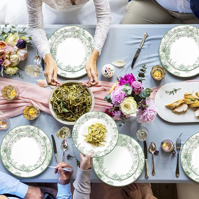 180pcs Sage Green Floral Plates and Napkins Set,Sage Green Party Decorations for Bridal Baby Shower Wedding Tea Party Supplies,Serve 60 Guests